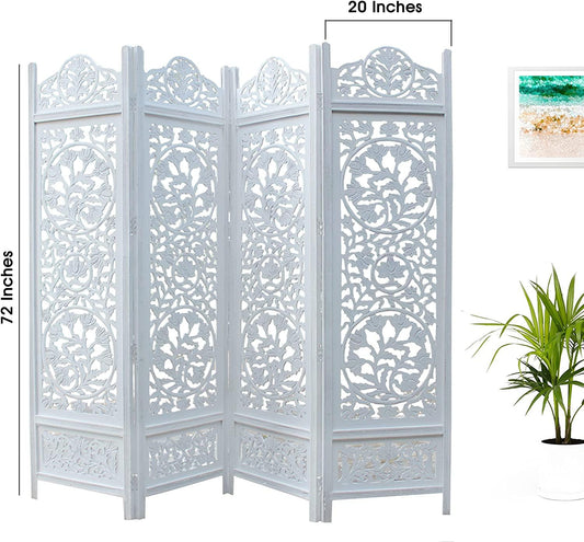 4 Panel Wooden Partition for Living Room & Office in White Colour