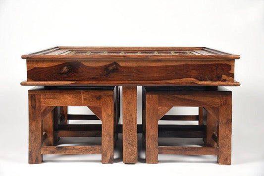 Sheesham Wood Bahirah Centre Table With 4 Stools
