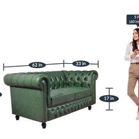 Leatherette Chesterfield 2 Seater Sofa In Olive Green Finish