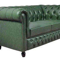 Leatherette Chesterfield 2 Seater Sofa In Olive Green Finish