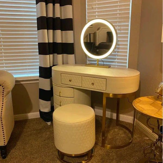 Acodaiuy Vanity Desk | Makeup Vanity Desk White Vanity Table Dressing Table with Drawers Vanity Desk with Mirror & with Lights Makeup Table for Bedroom Bathroom - White