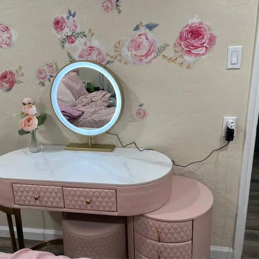 Acodaiuy Vanity Desk | Makeup Vanity Desk White Vanity Table Dressing Table with Drawers Vanity Desk with Mirror & with Lights Makeup Table for Bedroom Bathroom - White