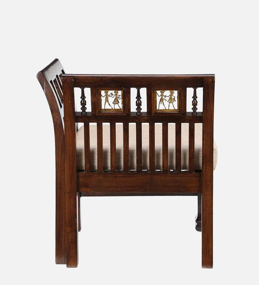 Teak Wood 1 Seater Sofa in Walnut Finish