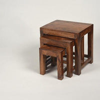 Set of 3 Sheesham Wood Nesting Stools – Compact & Durable Indoor/Outdoor Wooden Seating