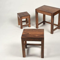 Set of 3 Sheesham Wood Nesting Stools – Compact & Durable Indoor/Outdoor Wooden Seating