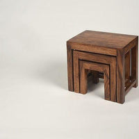 Set of 3 Sheesham Wood Nesting Stools – Compact & Durable Indoor/Outdoor Wooden Seating