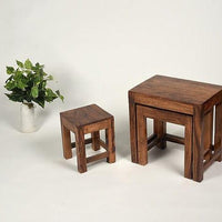 Set of 3 Sheesham Wood Nesting Stools – Compact & Durable Indoor/Outdoor Wooden Seating