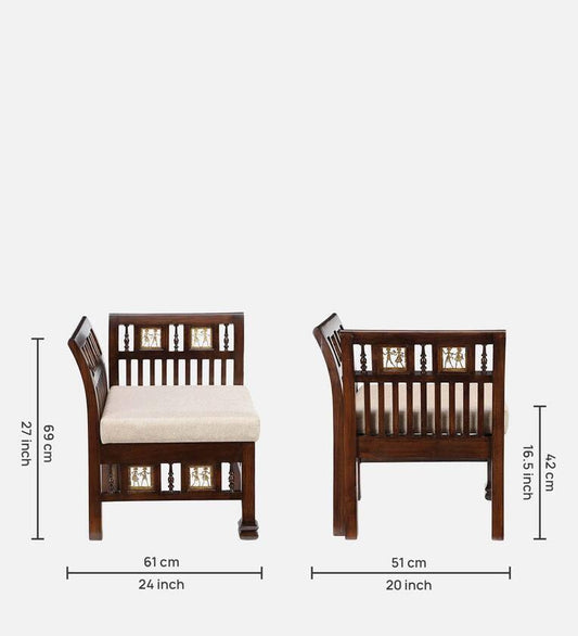 Teak Wood 1 Seater Sofa in Walnut Finish