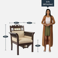 Teak Wood 1 Seater Sofa in Beige & Walnut Finish