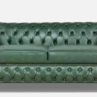 Leatherette Chesterfield 2 Seater Sofa In Olive Green Finish