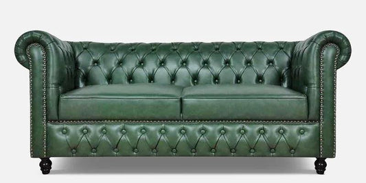 Leatherette Chesterfield 2 Seater Sofa In Olive Green Finish