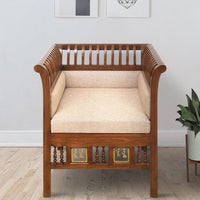 Solid Wood 1 Seater Sofa in Walnut Colour