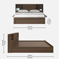 King Size Bed in Brown Finish with Box Storage