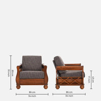 Solid Wood 1 Seater Sofa in Brown Colour