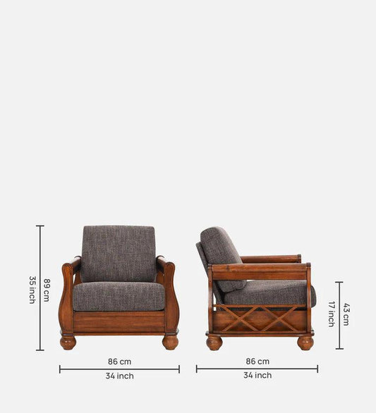 Solid Wood 1 Seater Sofa in Brown Colour