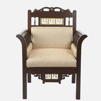 Teak Wood 1 Seater Sofa in Beige & Walnut Finish