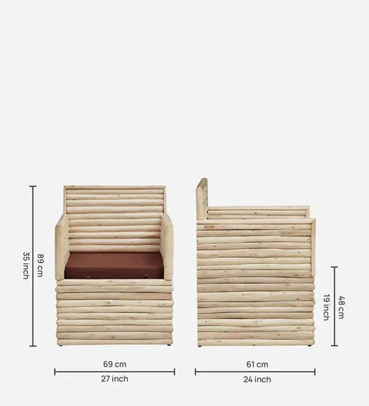 Eucalyptus Wood 1 Seater Sofa In Natural Finish