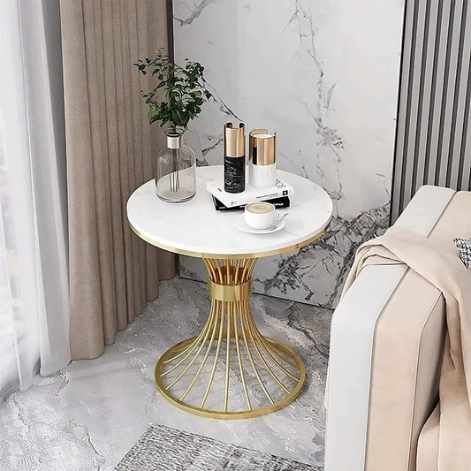 Maeve Marble & Metal Sofa Side Table for Living Room