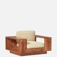 Solid Wood 1 Seater Sofa in Walnut Colour