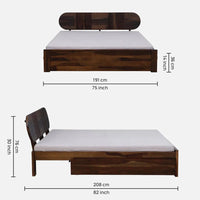 Sheesham Wood King Size Bed With Drawer Storage In Scratch Resistant Teak Finish