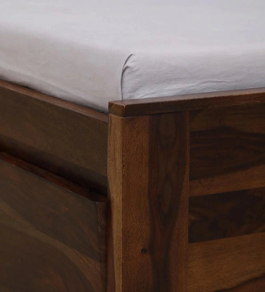 Sheesham Wood King Size Bed With Drawer Storage In Scratch Resistant Teak Finish