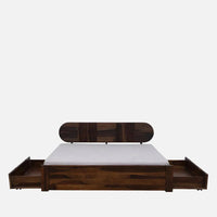 Sheesham Wood King Size Bed With Drawer Storage In Scratch Resistant Teak Finish