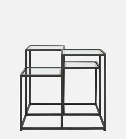 Square Metal Coffee Table In Black Colour With Glass Top