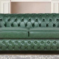 Leatherette Chesterfield 2 Seater Sofa In Olive Green Finish