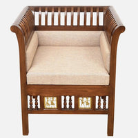 Solid Wood 1 Seater Sofa in Walnut Colour